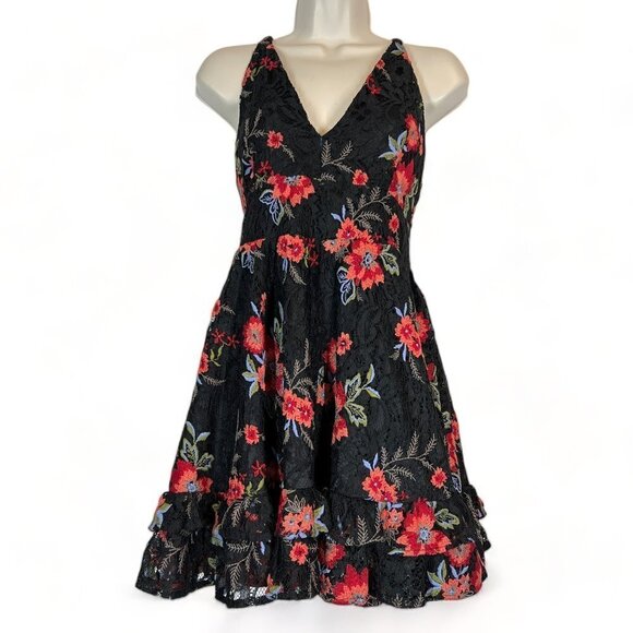 Lovers and Friends Dress Mini Floral Lace Black XS - Picture 1 of 12